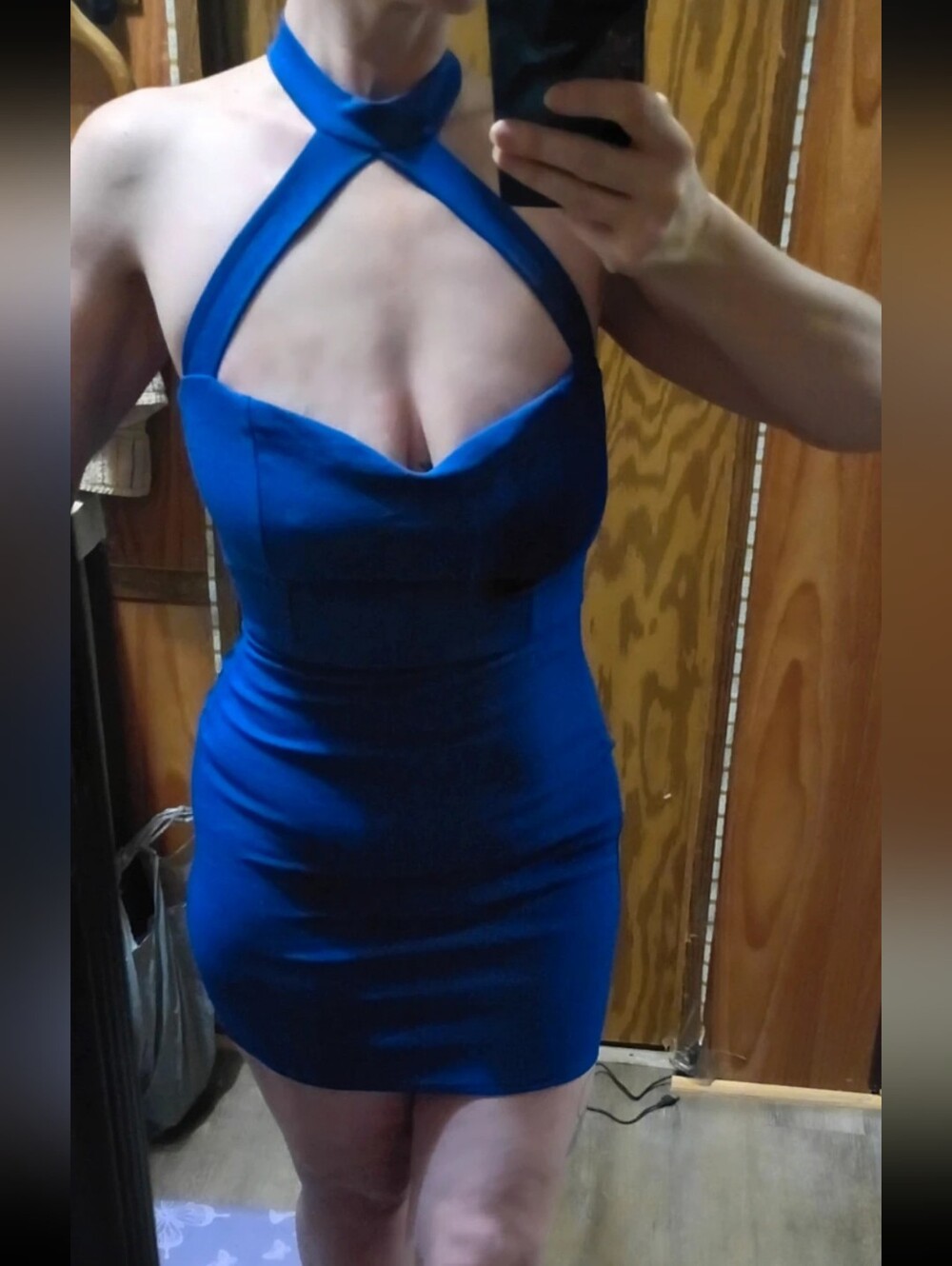 Royal Blue Halter Neck Mini Dress with Cross-Front Detail